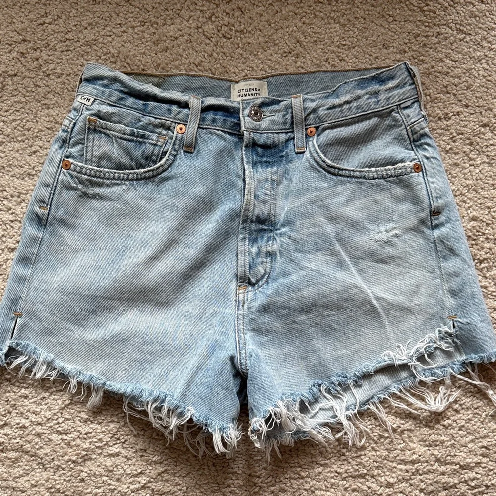 Citizens Of Humanity Light Blue Frayed Jean Shorts - Picture 1 of 4